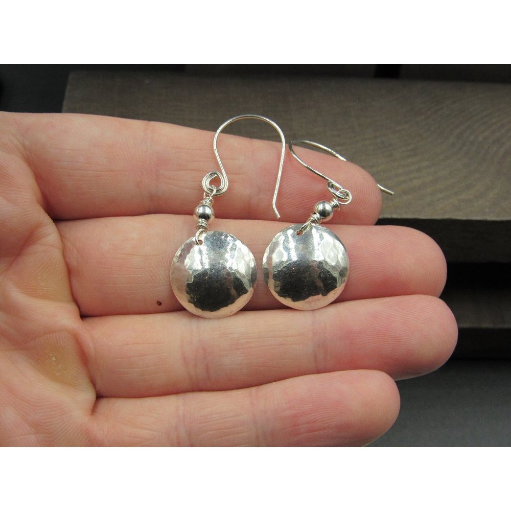 Sterling Silver Subtle Hammered Circle Dangle Ear… - image 1